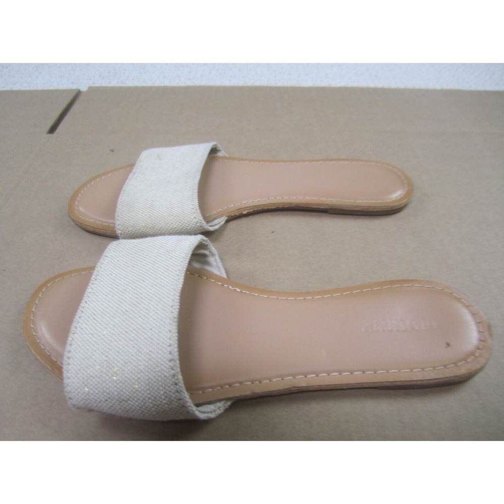 Old Navy Sandals Womens 6 Beige Brown Slip On Slides Fabric Upper Casual - Picture 2 of 9